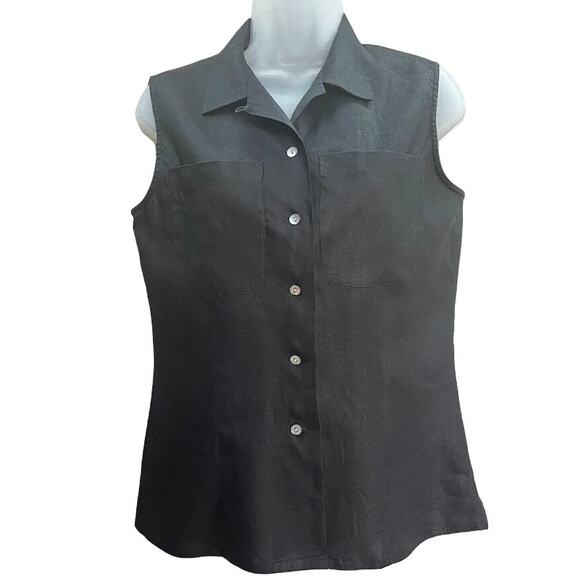 Ann Tjian for Kenar Tops - Ann‎ Tjian for Kenar Vintage Linen Black Tank Blouse Size Medium